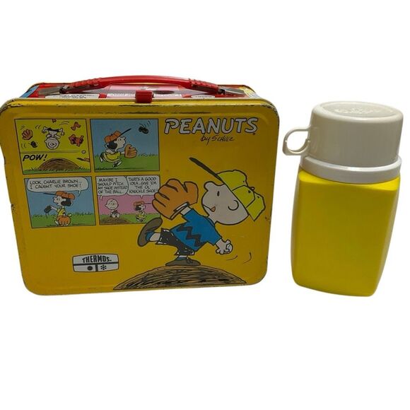Vintage Peanuts Snoopy Charlie Brown 1960’s Metal Lunchbox and Thermos by Thermo - Picture 1 of 15
